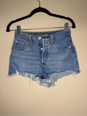 Levi's Light Blue Denim Frayed Hem Cutoff Shorts